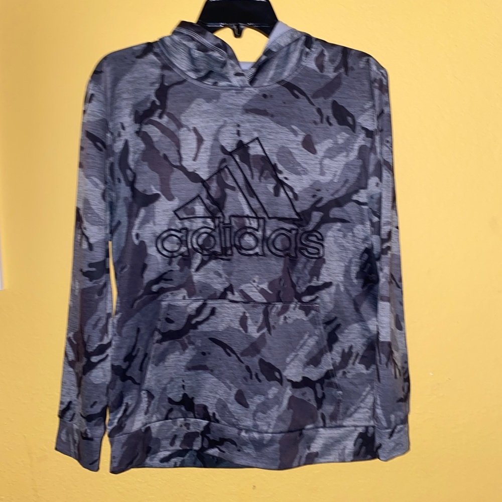 Adidas Black and Grey Kids Camouflage Hoodie